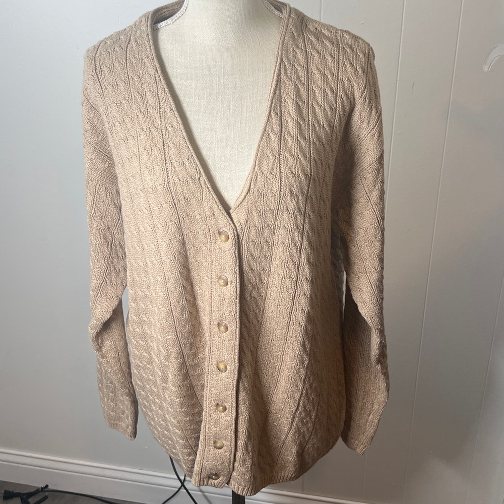 NWOT Charter Club Woven Beige  Sweater Cardigan VNeck Button Down Size Large - Picture 4 of 11